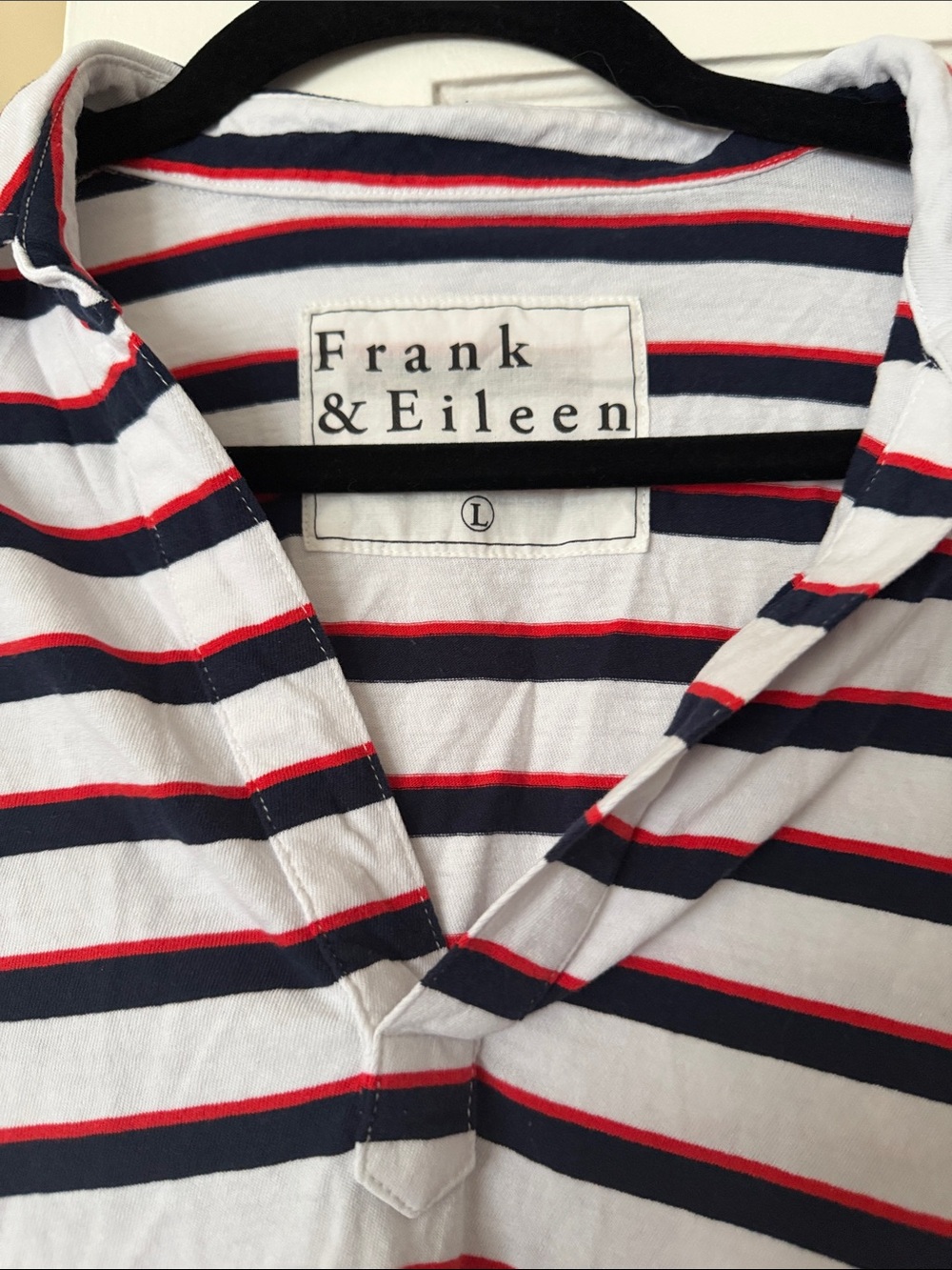 Frank & Eileen”Patty”  popover Henley White with Navy and Red Stripes - Picture 2 of 3